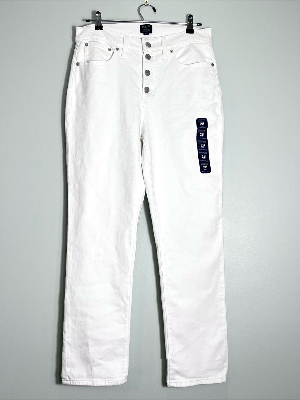 NWOT J. CREW Women's Essential Straight White Jeans Button Fly Stretch Size 28